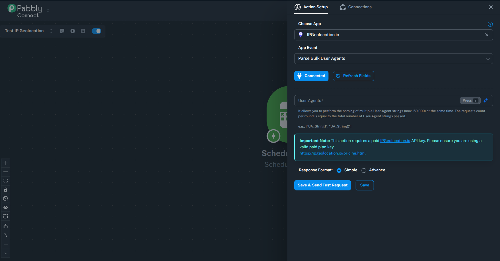 Pabbly Connect Parse Bulk User Agents action setup with input fields