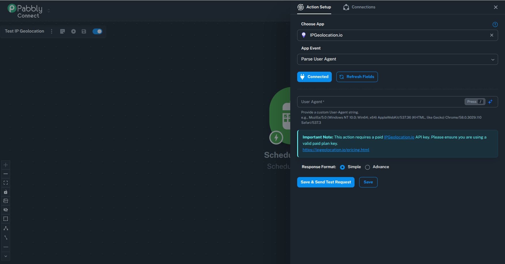 Pabbly Connect Parse User Agent action setup with input fields