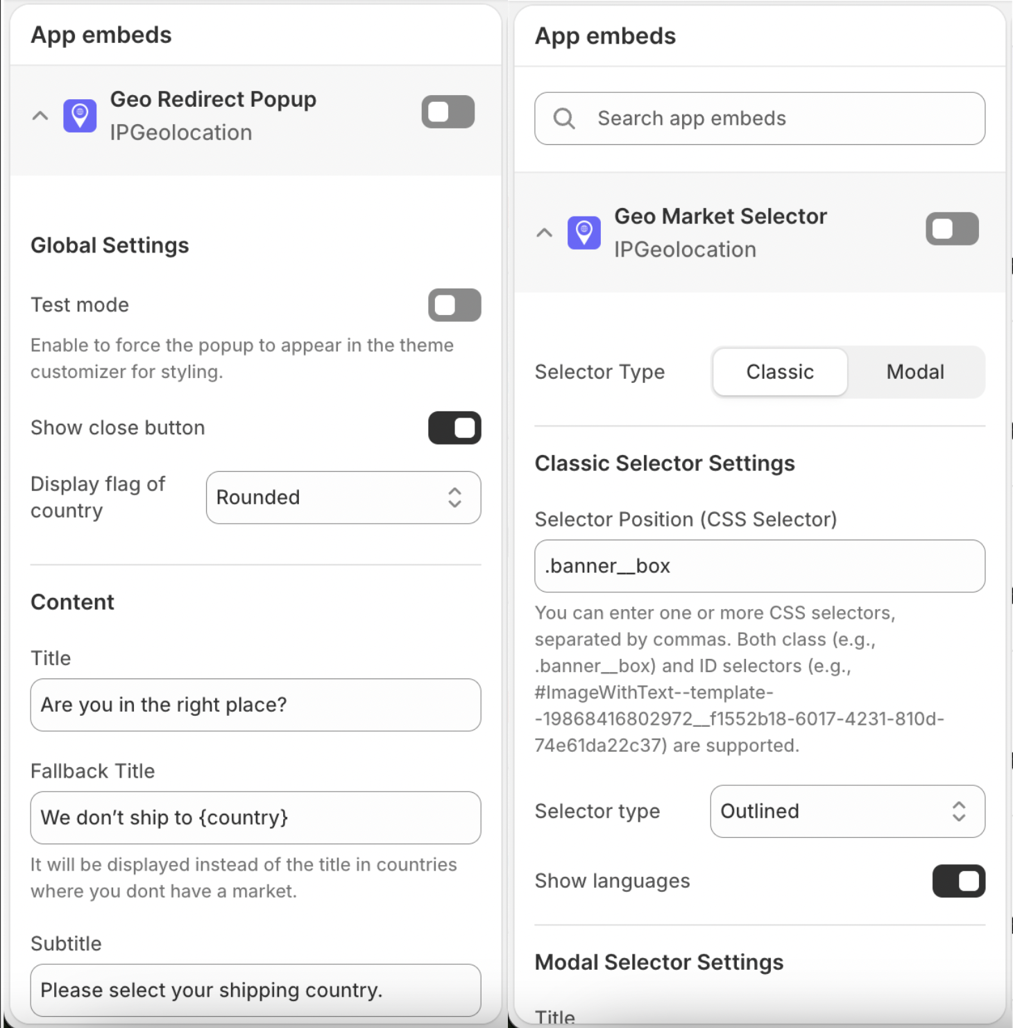 IPGeolocation app embeds
