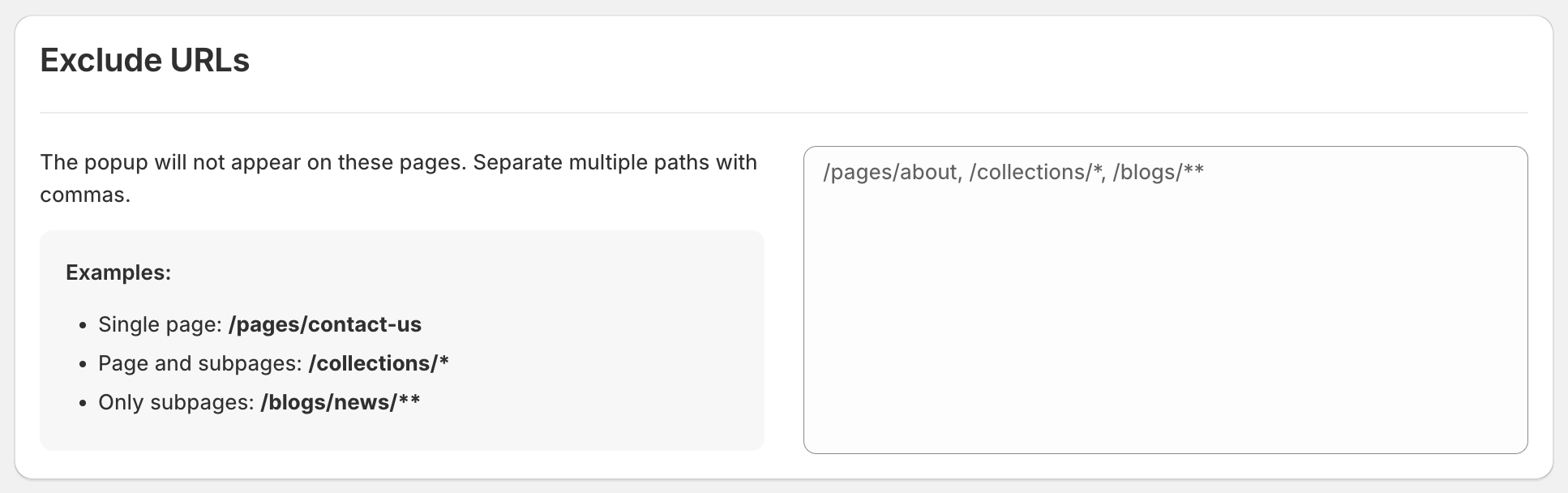 redirect rules page exclude url screenshot