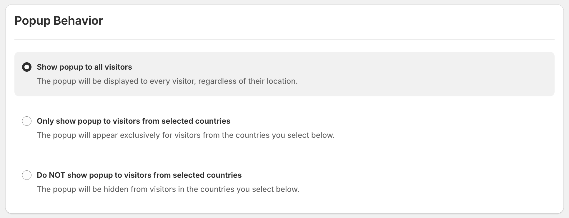 redirect rules page popup behaviour screenshot