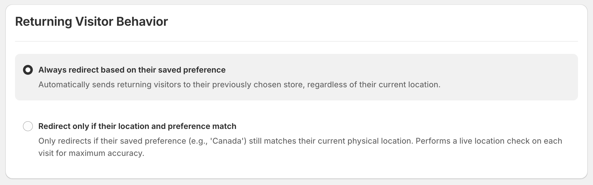 redirect rules page return visit screenshot
