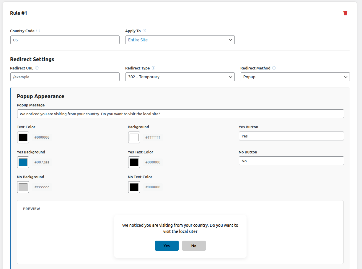 Geo Redirection Rules