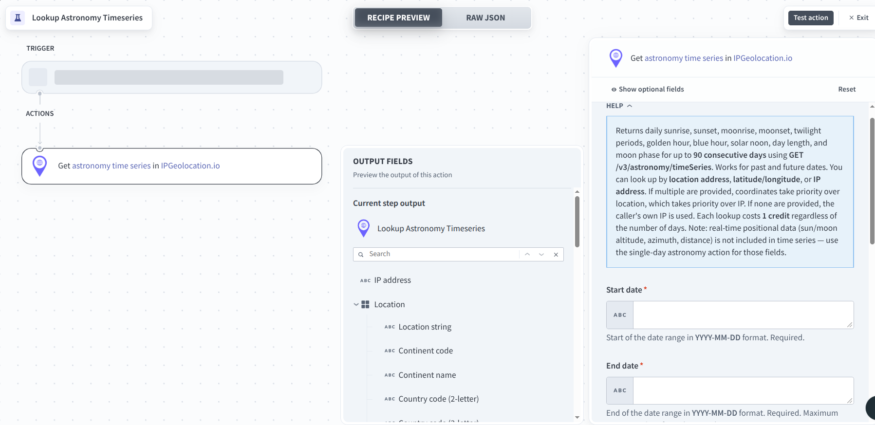 Lookup Astronomy Timeseries in Workato
