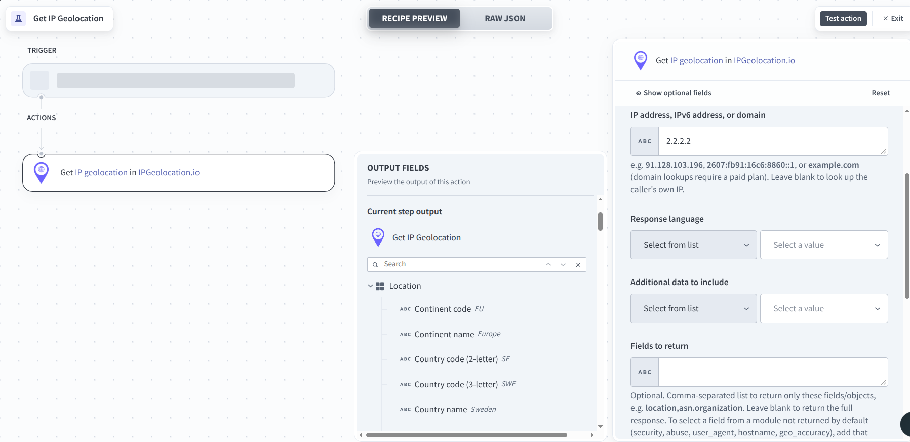 Get IP Geolocation in Workato